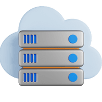 An abstract cloud with server stacks symbolizing scalable and secure cloud server solutions.