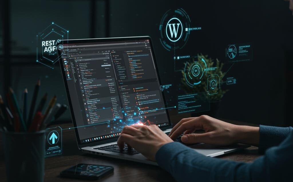 Create a featured image for a post about: WordPress REST API: Building Modern Web Applications with Headless WordPress