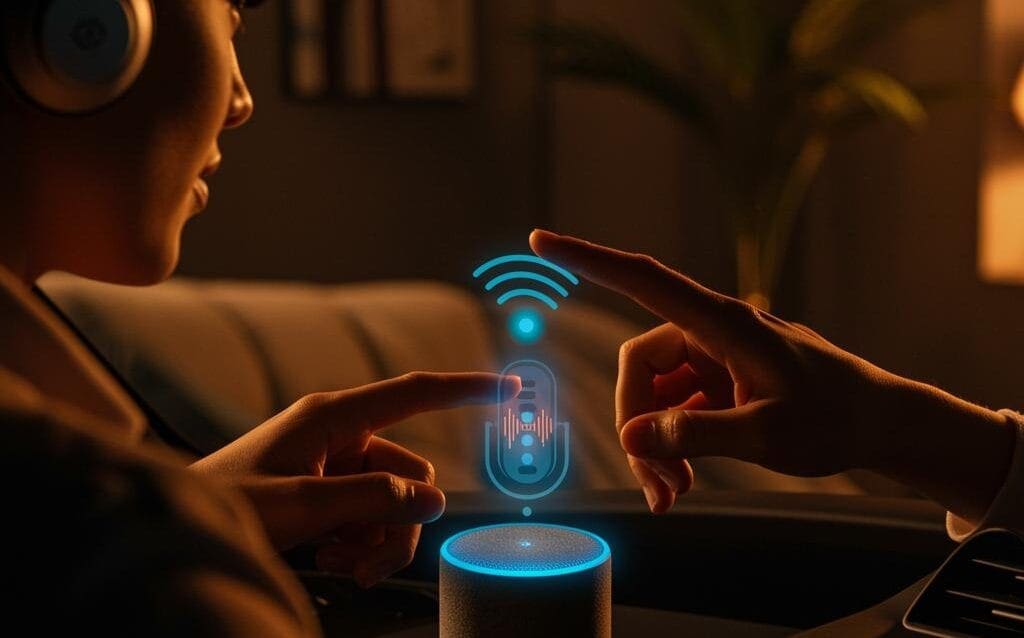 Create a featured image for a post about: Voice Interface Design: Building for Voice Assistants and Audio UX